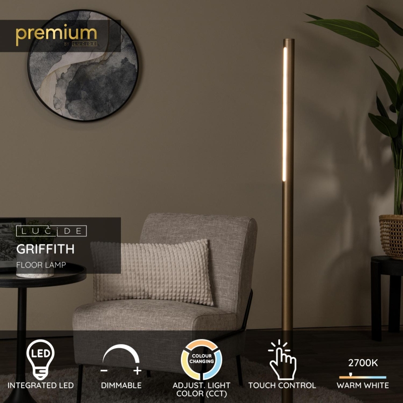 Lucide GRIFFITH - Stojacia lampa - Ø 21 cm - LED Rozm. - 1x18W 2700K/4000K - Bronz